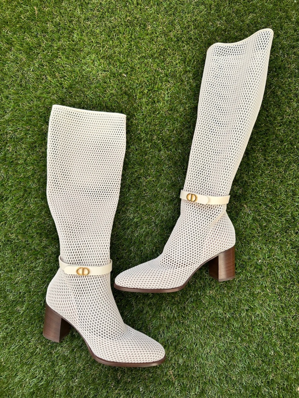 Dior Empreinte Montaigne 70 mm Off White Knee High Pull On Caged Boots 38.5 - Picture 8 of 9